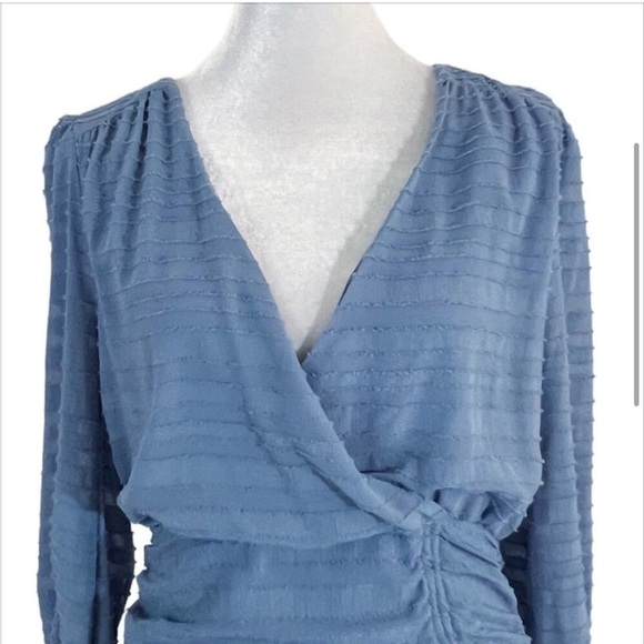 Style Rack Summer Sky Dusty Blue Long Sleeve Ruched Mini Dress Size Small - Picture 5 of 8